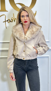 Geaca Maggy ecopiele cu blana Beige